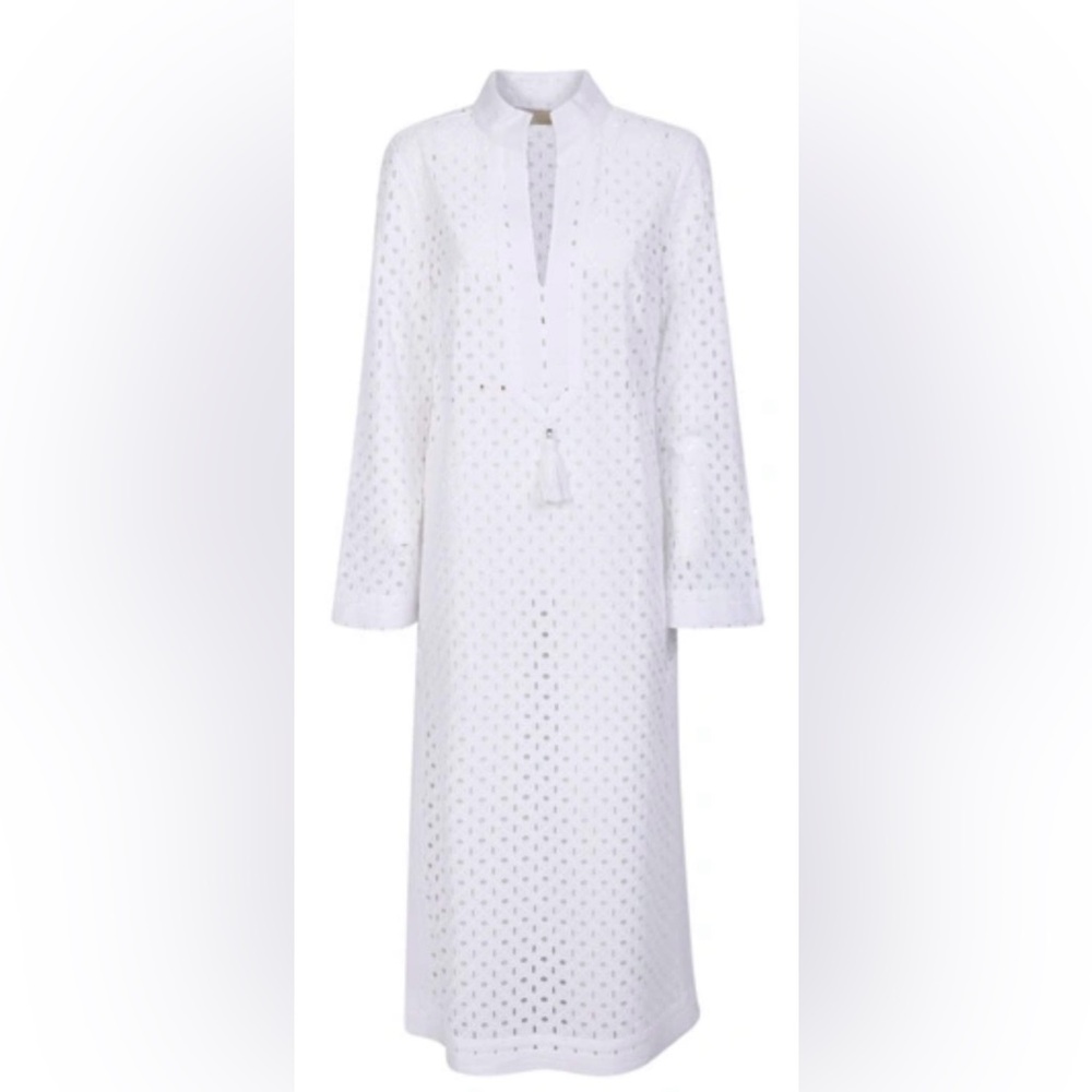 Tory Burch White Eyelet Midi Kaftan Dress